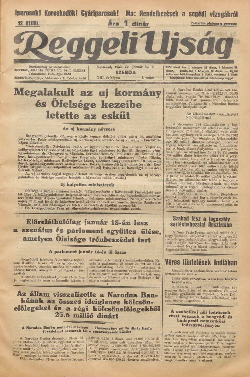 Reggeli Újság, 13. évf. 1932. január 6. 4. sz.