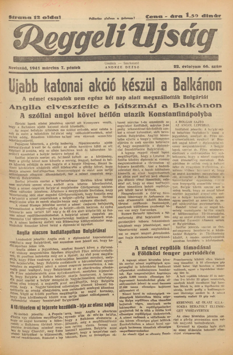 Reggeli Újság, 22. évf. 1941. március 7. 66. sz.