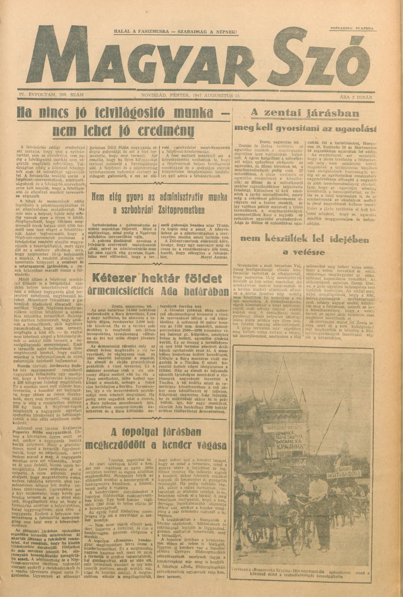 Magyar Szó, 4. évf. 1947. augusztus 15. 200. sz. 1–6. oldal