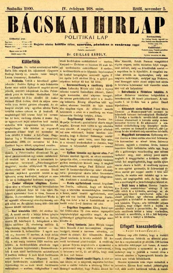 Bácskai Hirlap, 4. évf. 1900. november 5. 168. sz.