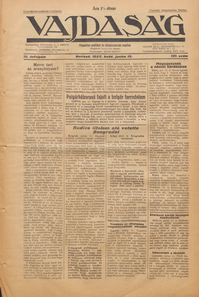 Vajdaság, 3. évf. 1923. június 12. 131. sz.