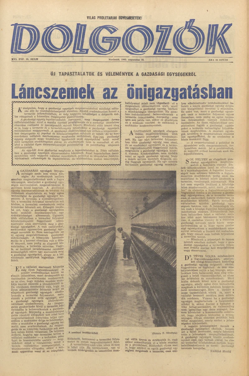Dolgozók, 16. évf. 1962. augusztus 31. 35. sz.