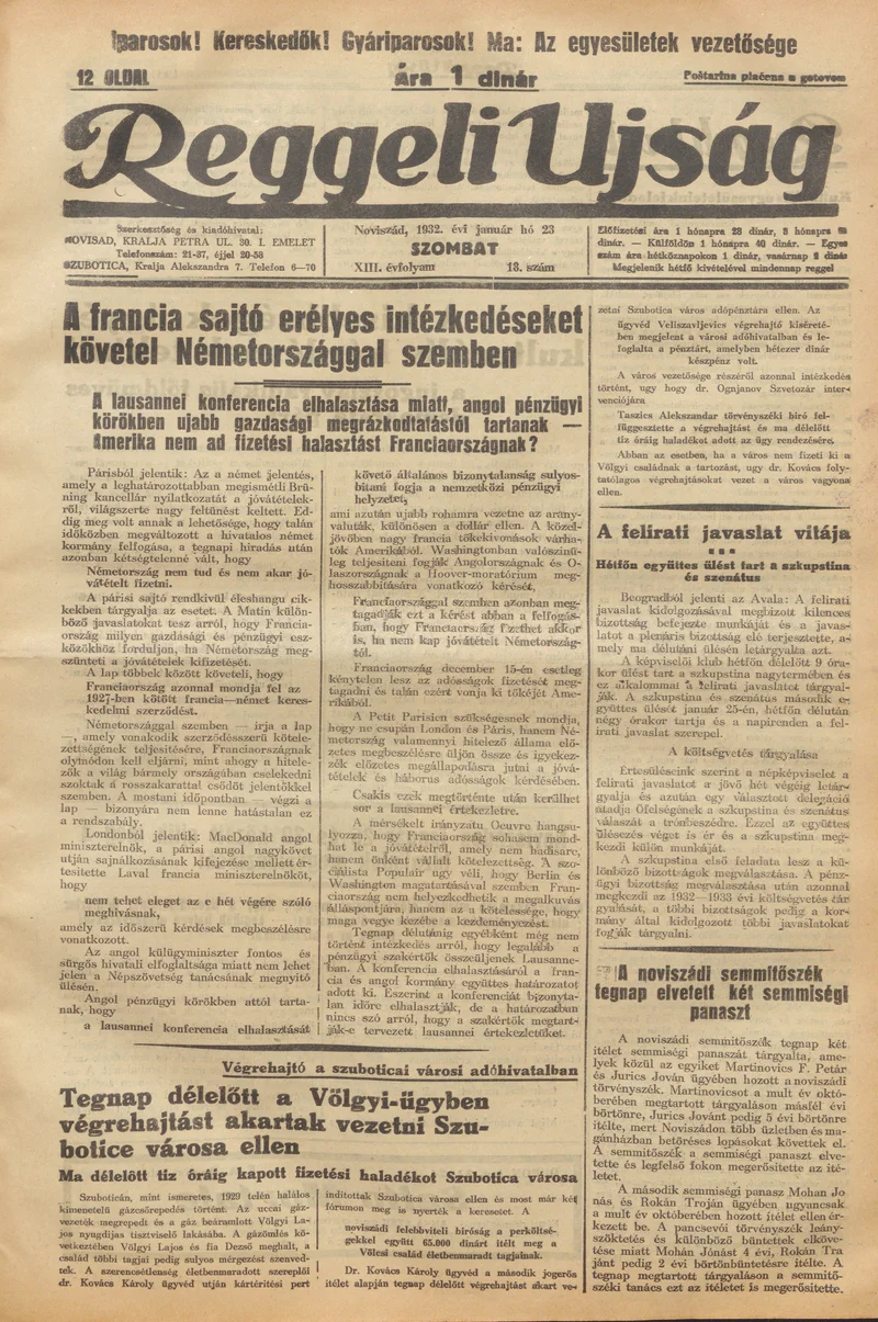 Reggeli Újság, 13. évf. 1932. január 23. 18. sz.