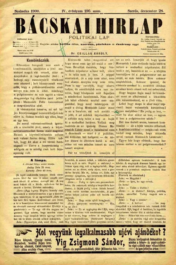 Bácskai Hirlap, 4. évf. 1900. december 28. 196. sz.
