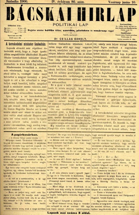 Bácskai Hirlap, 4. évf. 1900. június 10. 86. sz.