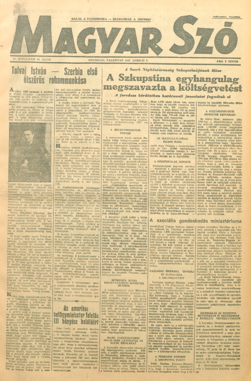 Magyar Szó, 4. évf. 1947. április 6. 90. sz. 1–8. oldal