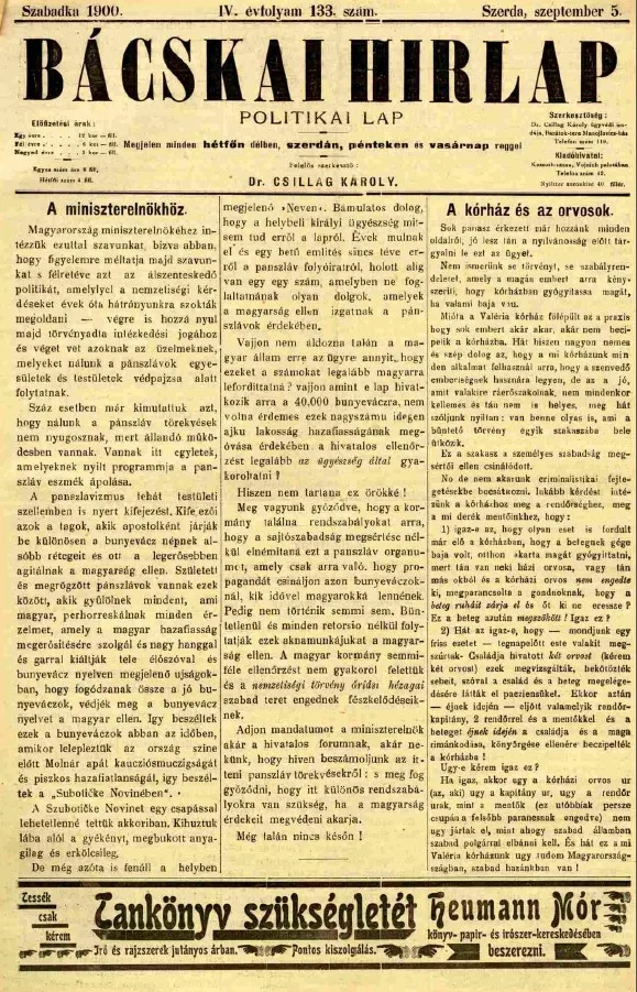 Bácskai Hirlap, 4. évf. 1900. szeptember 5. 133. sz.