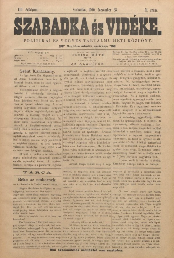 Szabadka és vidéke II, 8. évf. 1900. december 23. 51. sz.