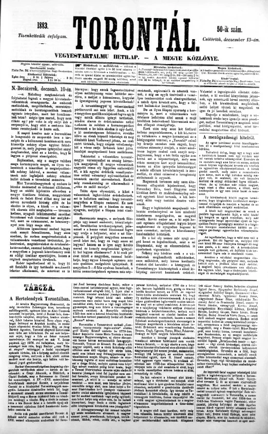 Torontál, 12. évf. 1883. december 13. 50. sz.