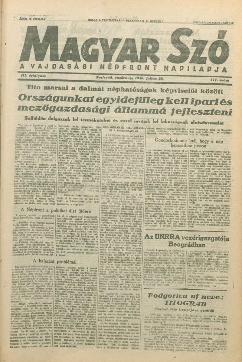 Magyar Szó, 3. évf. 1946. július 28. 177. sz. 1–8. oldal