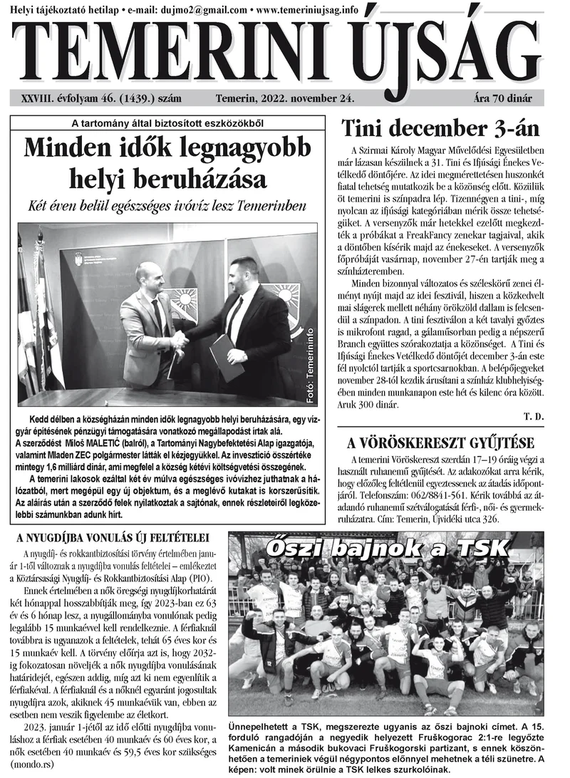 Temerini Újság, 28. évf. 2022. november 24. 46. sz.