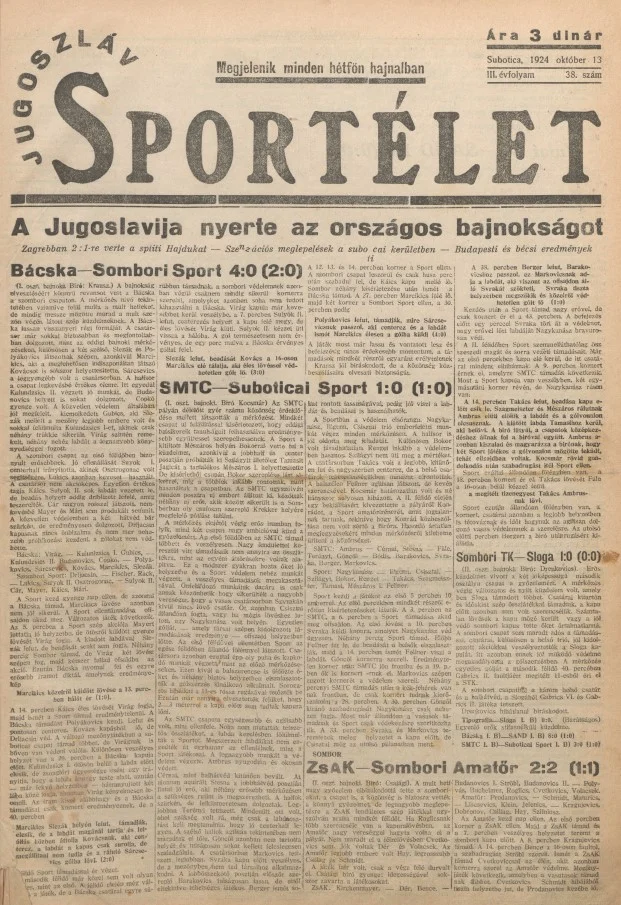 Jugoszláv sportélet, 3. évf. 1924. október 13. 38. sz.