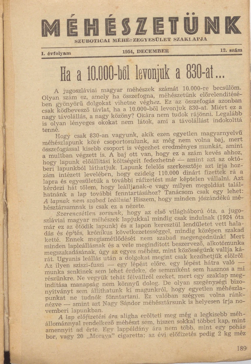 Méhészetünk, 1. évf. 1954. december 1. 12. sz.