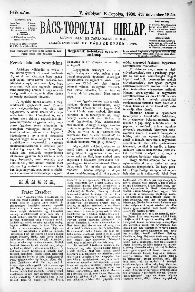 Bács-Topolyai Hirlap, 5. évf. 1900. november 18. 46. sz.