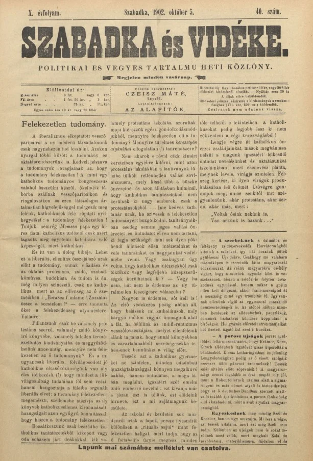Szabadka és vidéke II, 10. évf. 1902. október 5. 40. sz.