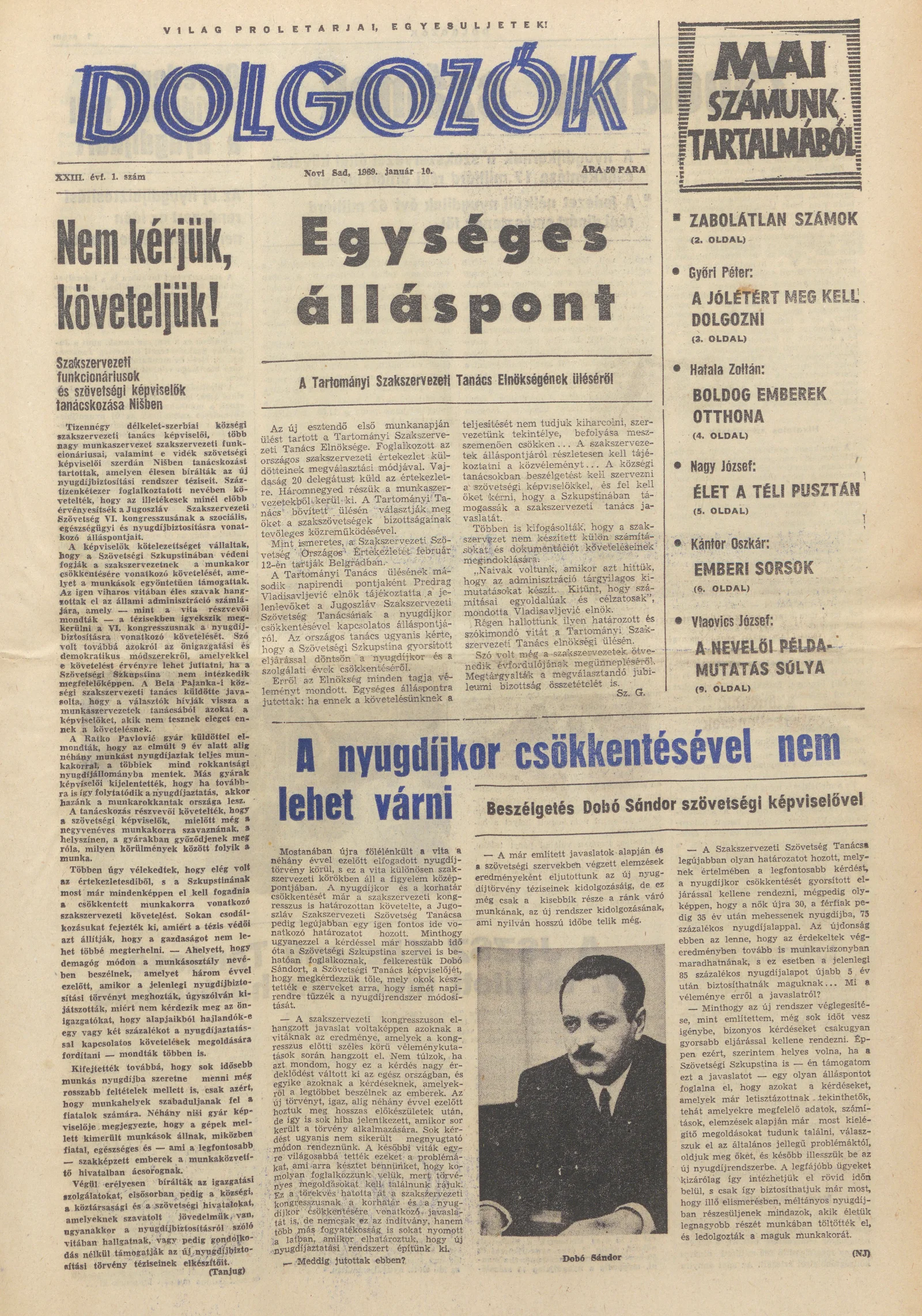 Dolgozók, 23. évf. 1969. január 10. 1. sz.