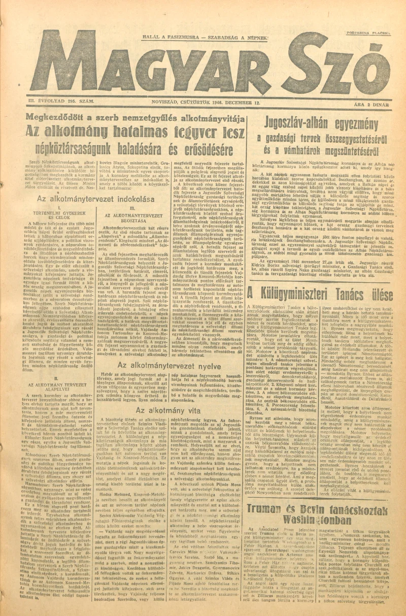 Magyar Szó, 3. évf. 1946. december 12. 295. sz. 1–8. oldal
