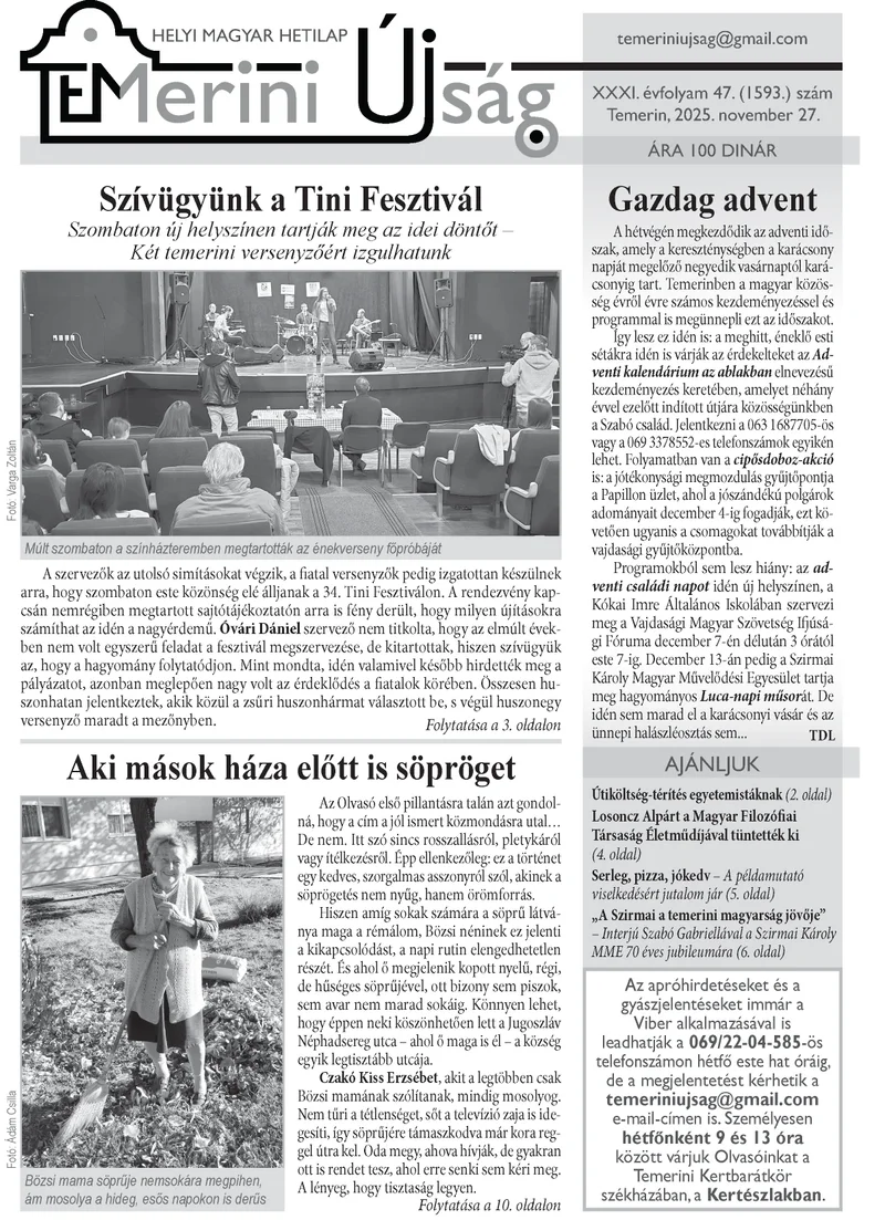 Temerini Újság, 31. évf. 2025. november 27. 47. sz.