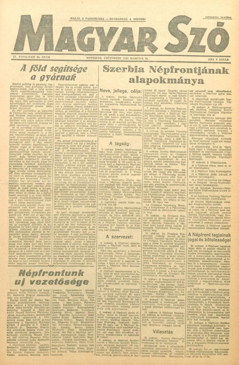 Magyar Szó, 4. évf. 1947. március 20. 66. sz. 1–6. oldal