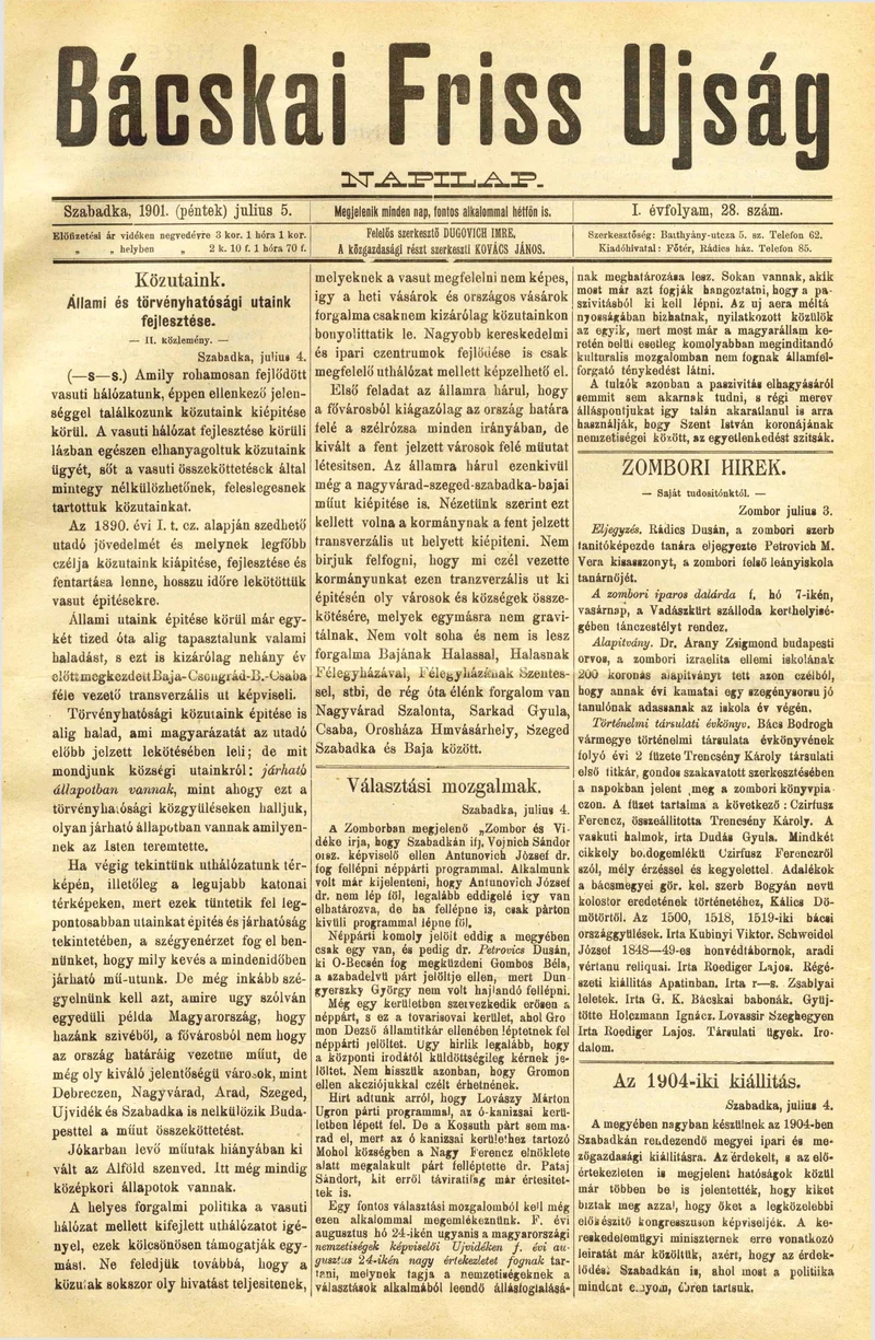 Bácskai Friss Ujság, 1. évf. 1901. július 5. 28. sz.