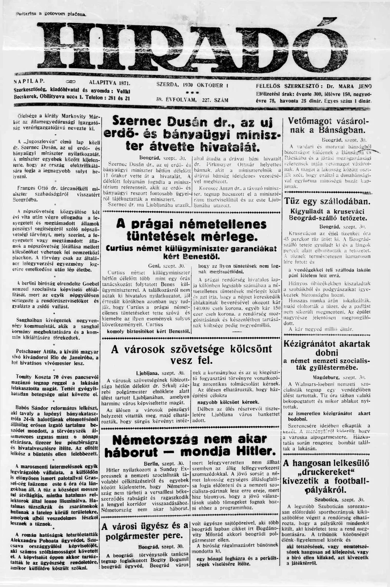 Híradó, 59. évf. 1930. október 1. 227. sz.