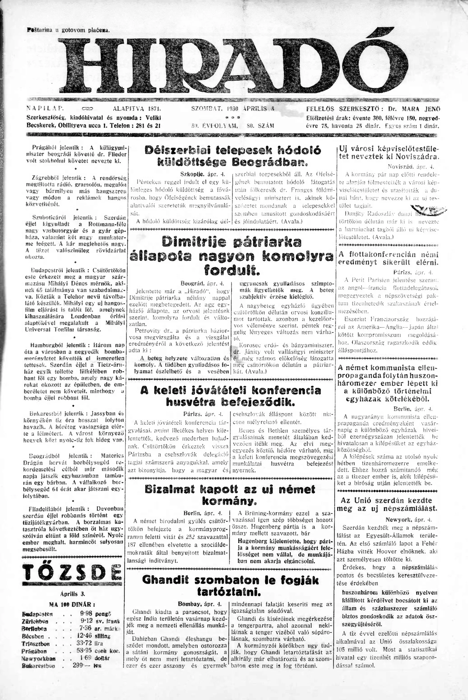 Híradó, 59. évf. 1930. április 5. 80. sz.