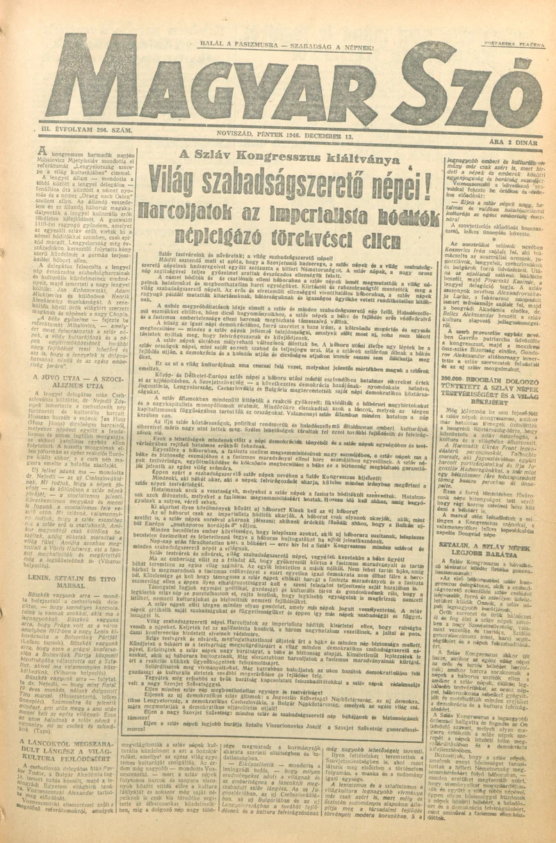 Magyar Szó, 3. évf. 1946. december 13. 296. sz. 1–6. oldal