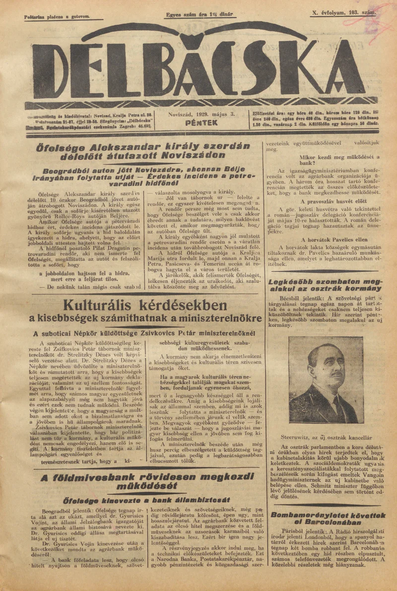 Délbácska, 10. évf. 1929. május 3. 103. sz.