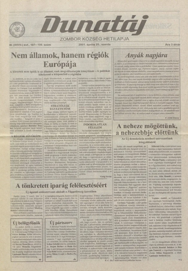 Dunatáj, 3. évf. 2001. április 25. 107–108. sz.