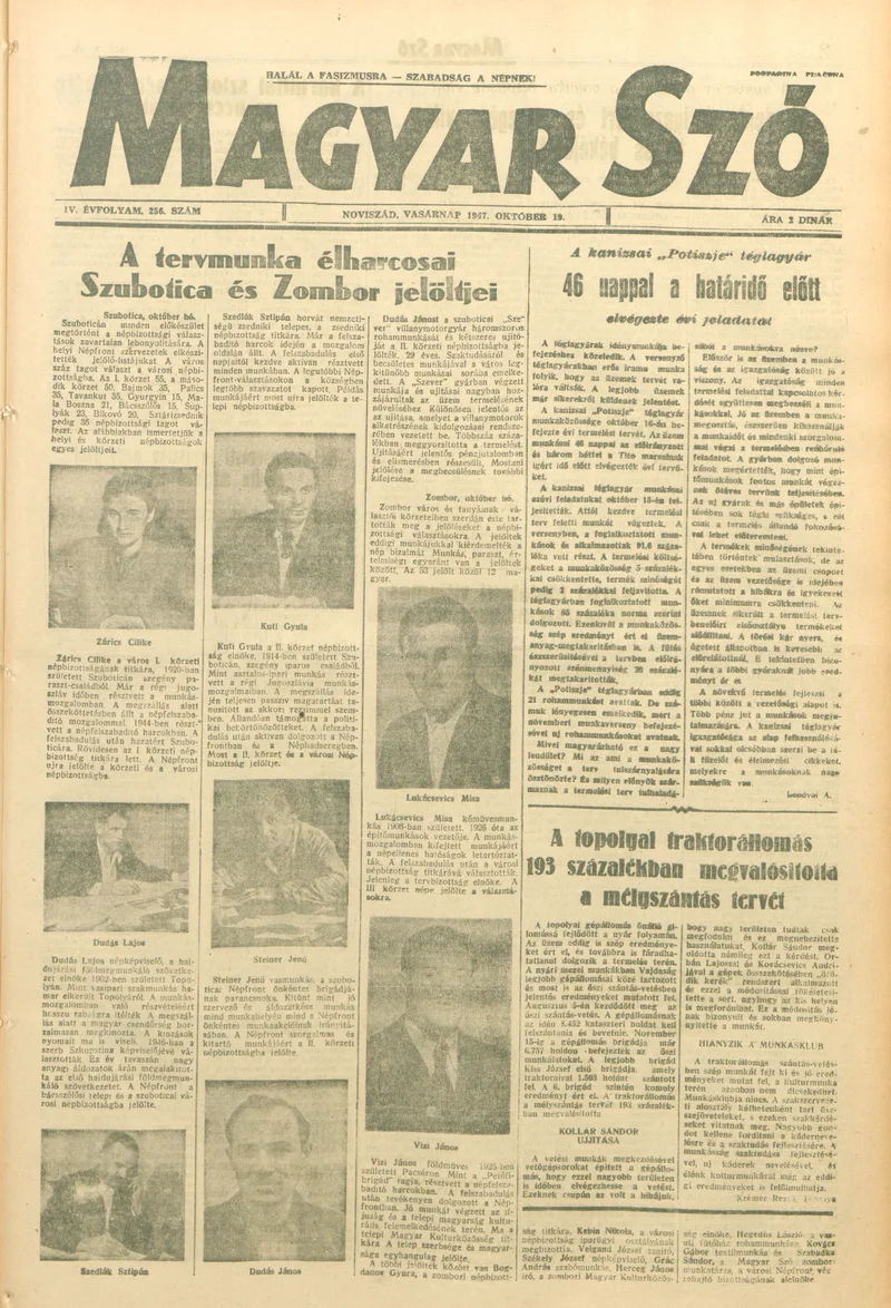 Magyar Szó, 4. évf. 1947. október 19. 256. sz. 1–8. oldal