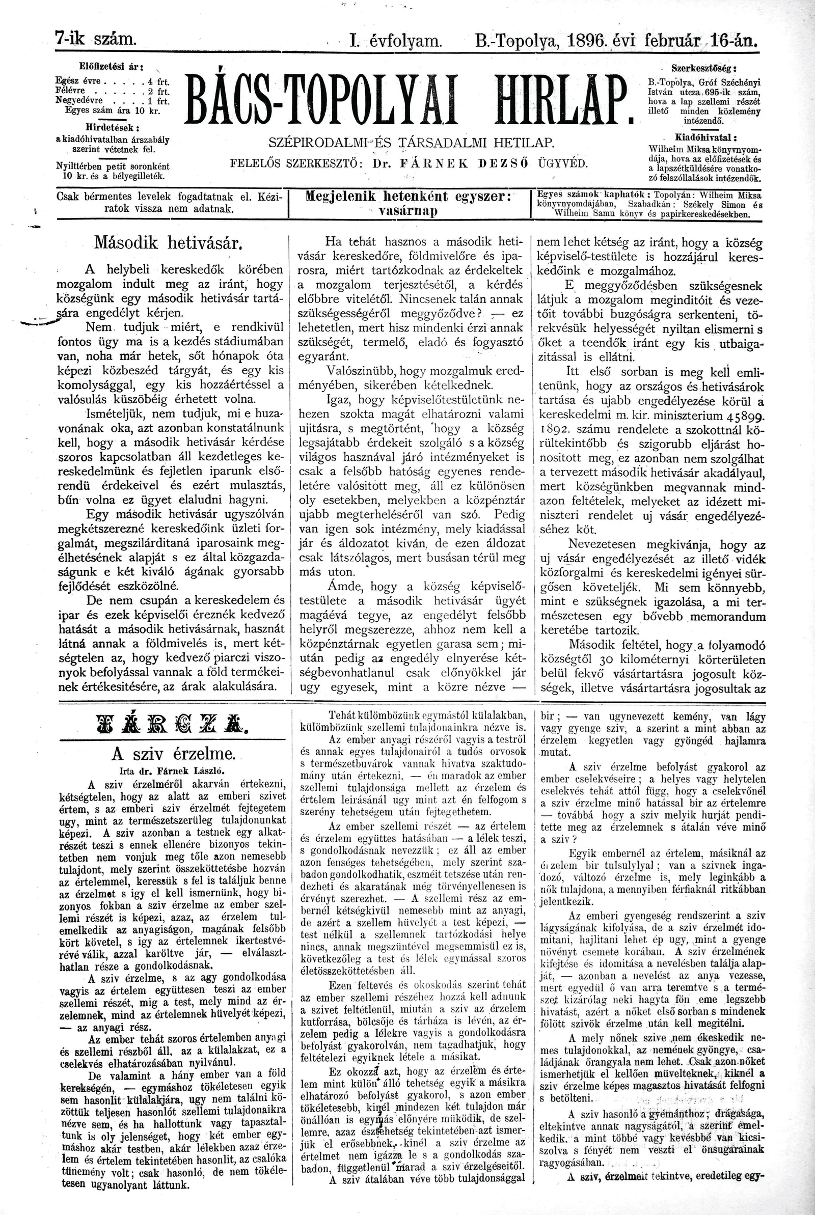 Bács-Topolyai Hirlap, 1. évf. 1896. február 16. 7. sz.