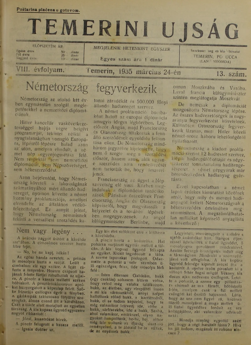 Temerini Újság 1928-1944, 8. évf. 1934. március 24. 13. sz.