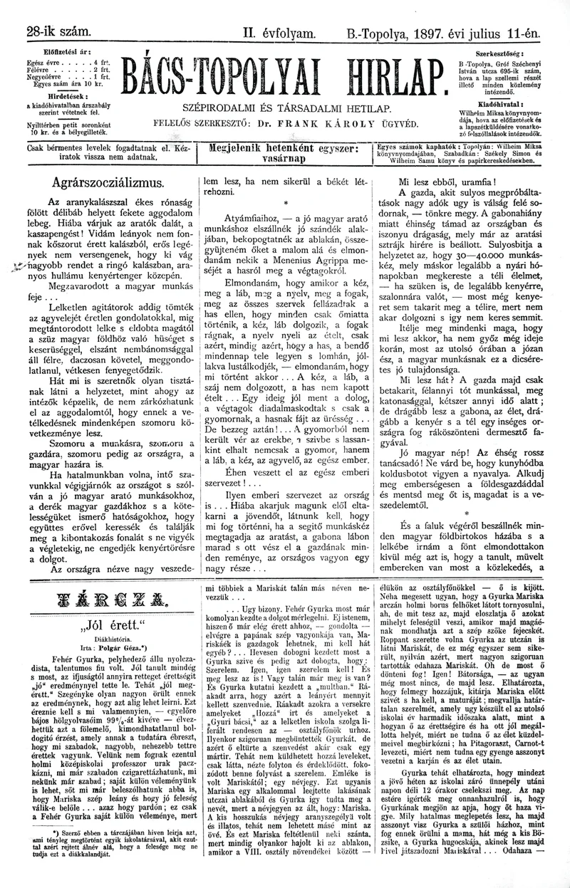 Bács-Topolyai Hirlap, 2. évf. 1897. február 21. 28. sz.