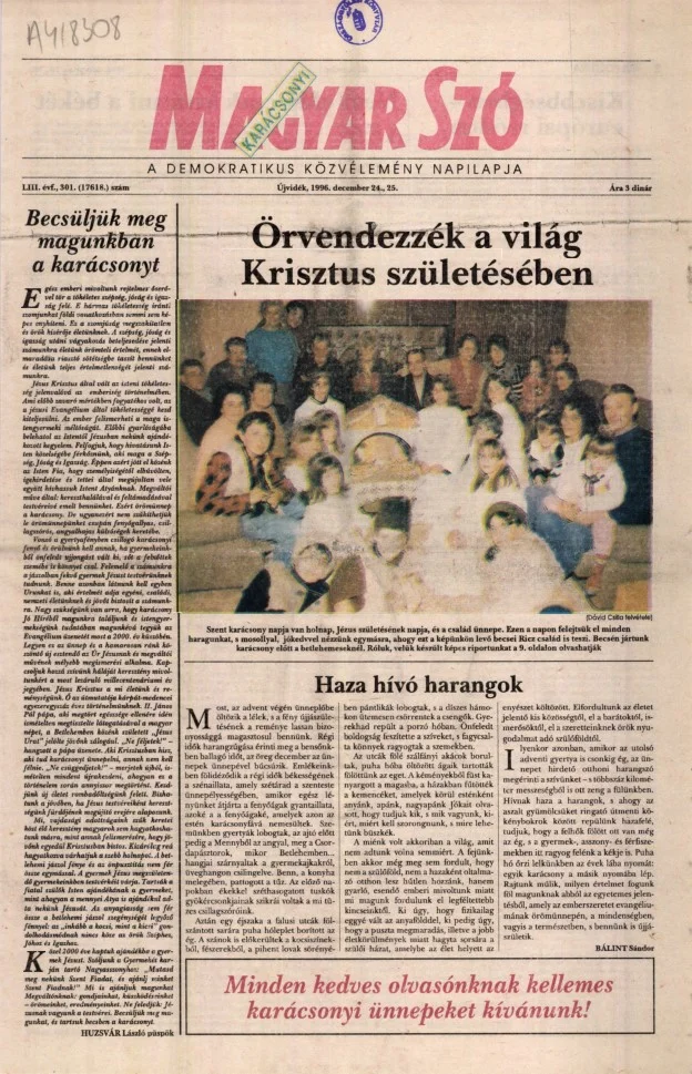 Magyar Szó, 53. évf. 1996. december 24. – 25. 301. sz. 1–28. oldal