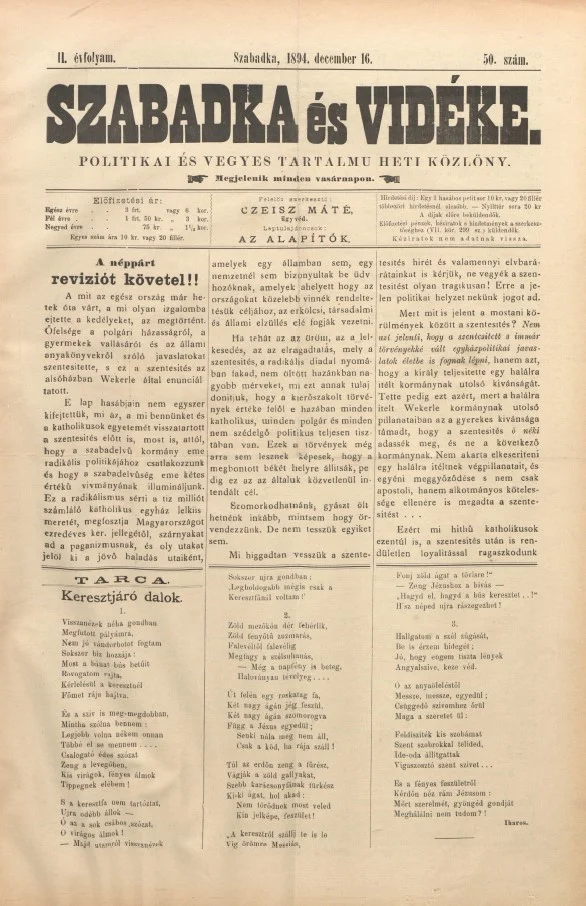 Szabadka és vidéke II, 2. évf. 1894. december 16. 50. sz.