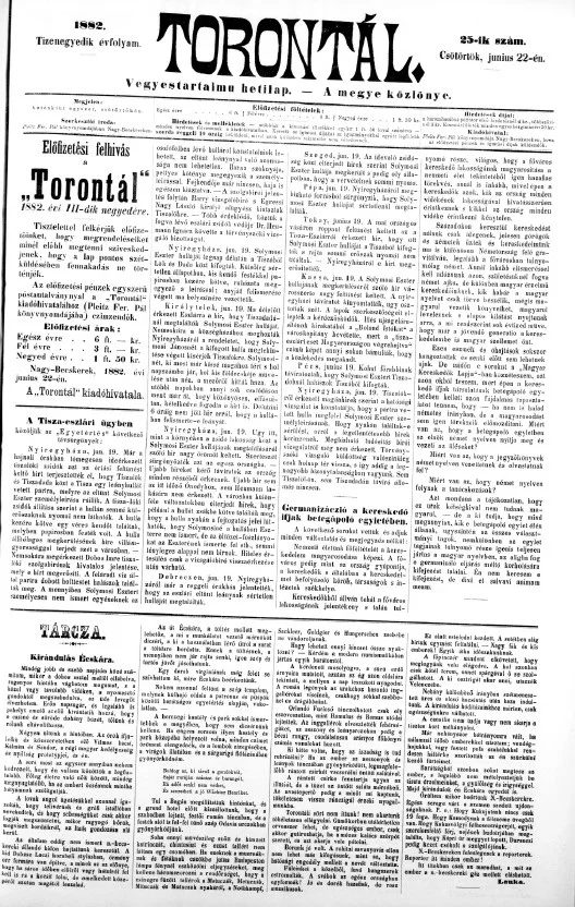 Torontál, 11. évf. 1882. június 22. 25. sz.
