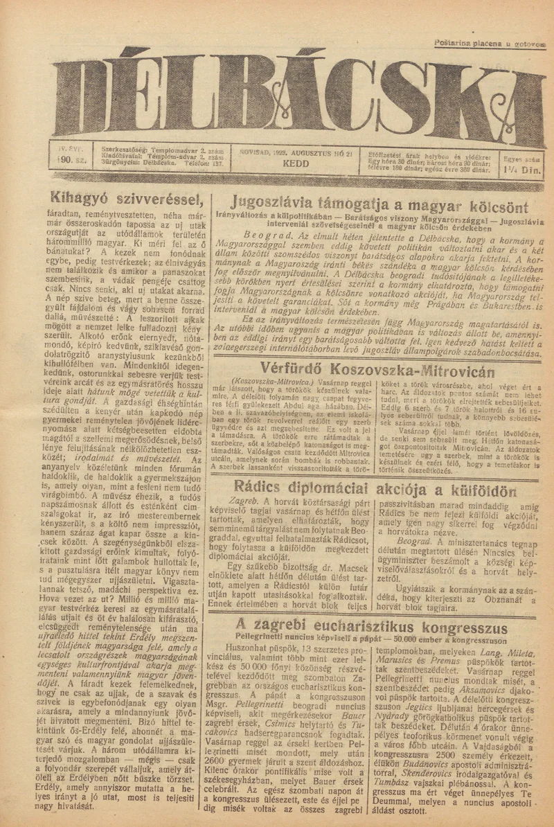 Délbácska, 4. évf. 1923. augusztus 21. 190. sz.