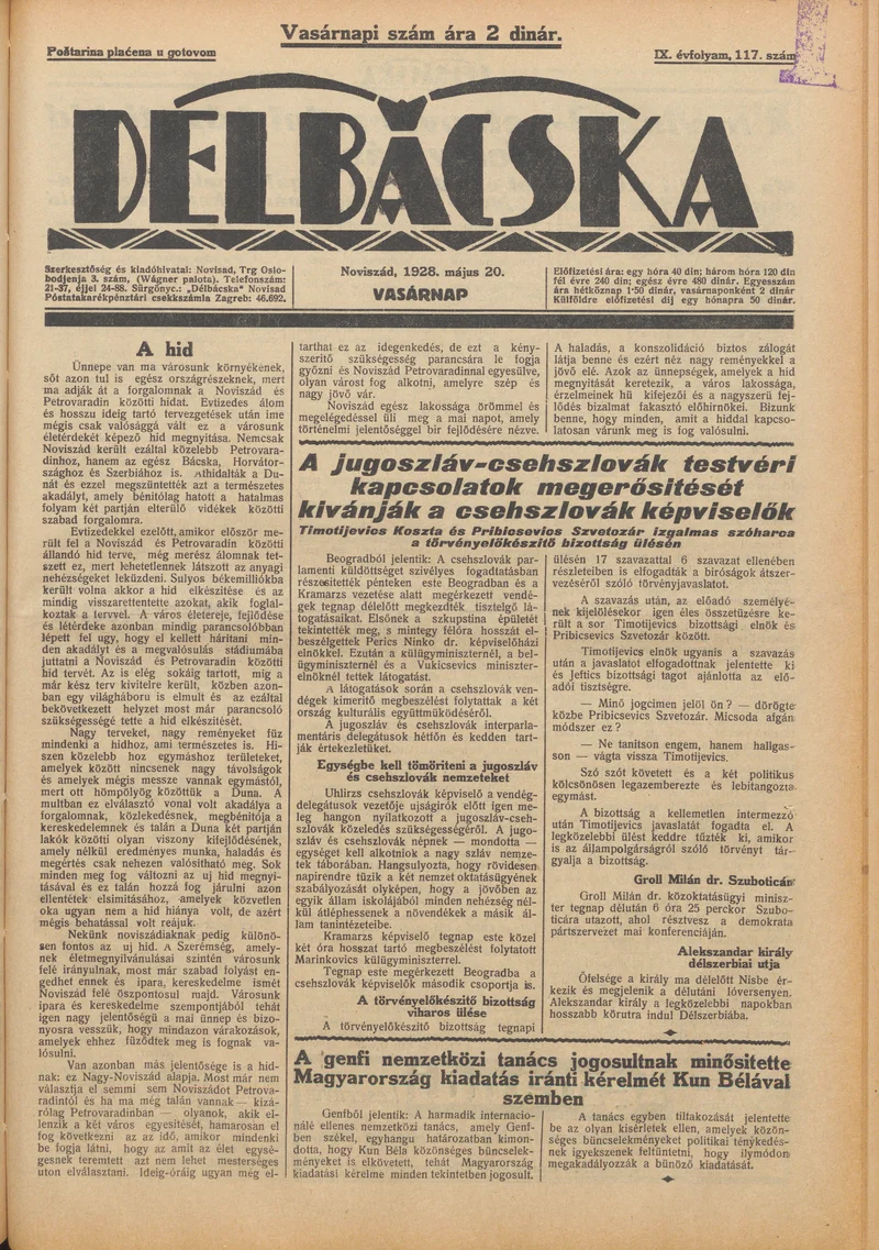 Délbácska, 9. évf. 1928. május 20. 117. sz.