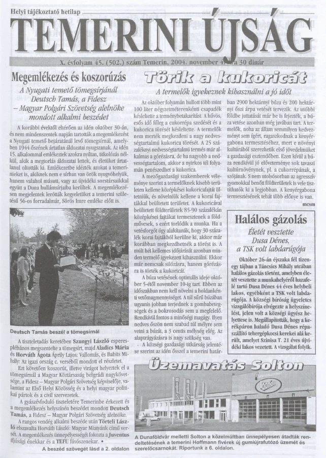 Temerini Újság, 10. évf. 2004. november 4. 45. sz.