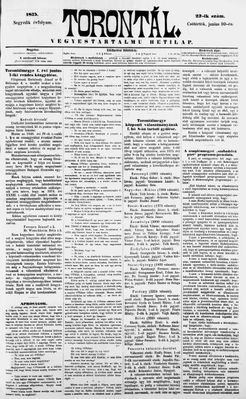 Torontál, 4. évf. 1875. június 10. 23. sz.