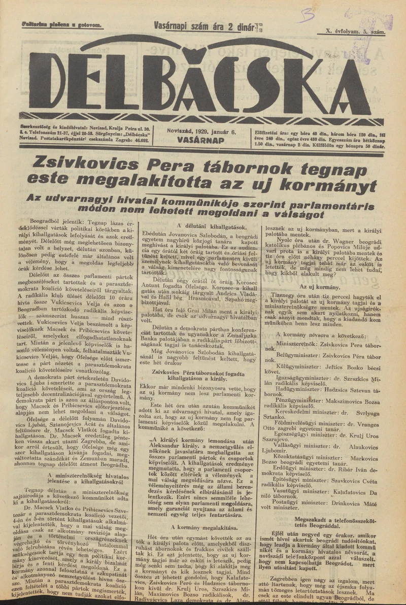 Délbácska, 10. évf. 1929. január 6. 5. sz.