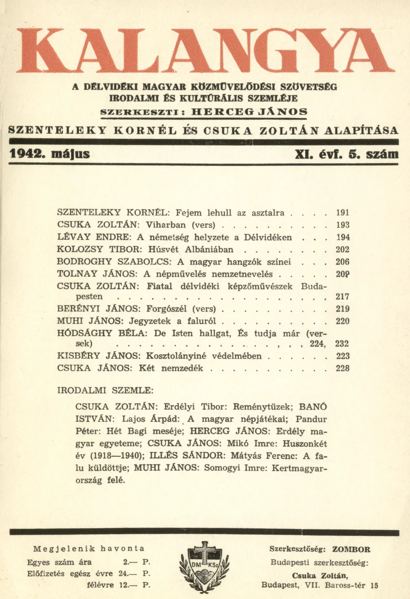 Kalangya, 11. évf. 1942. május. 5. sz. 191–238. oldal