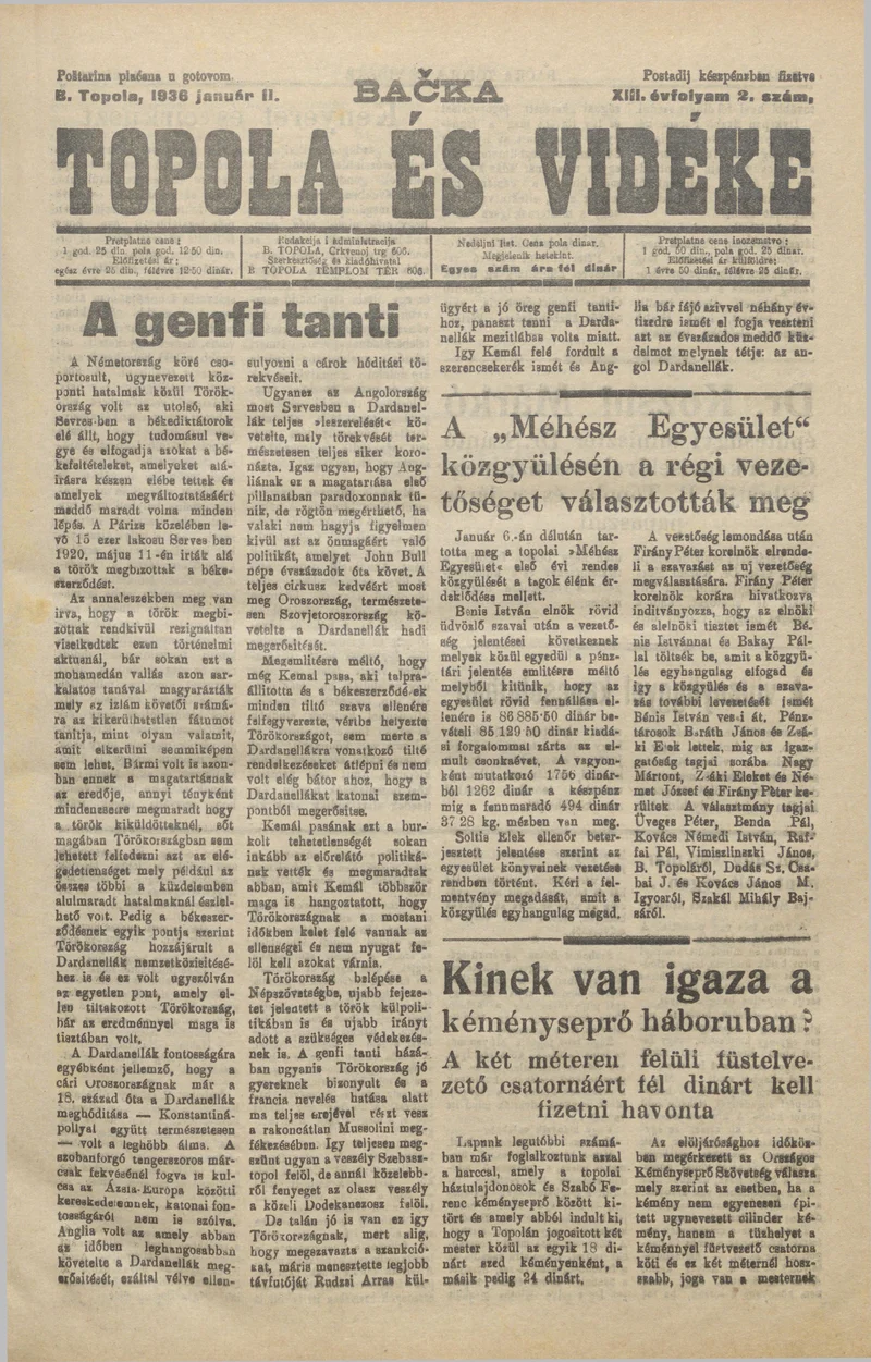 Bačka Topola és Vidéke, 13. évf. 1936. január 11. 2. sz.