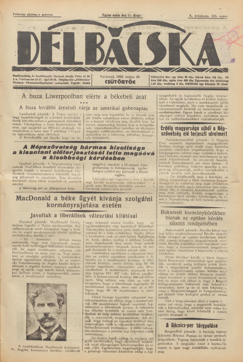 Délbácska, 10. évf. 1929. május 30. 125. sz.