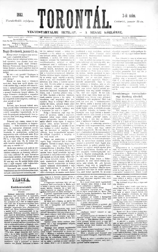 Torontál, 12. évf. 1883. január 11. 2. sz.