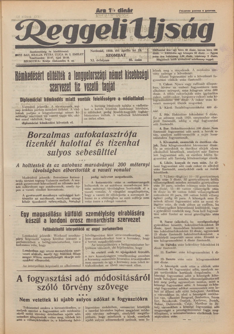 Reggeli Újság, 11. évf. 1930. április 19. 93. sz.