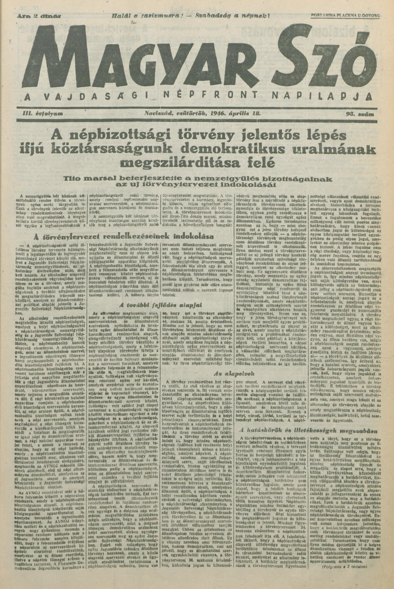 Magyar Szó, 3. évf. 1946. április 18. 93. sz. 1–8. oldal