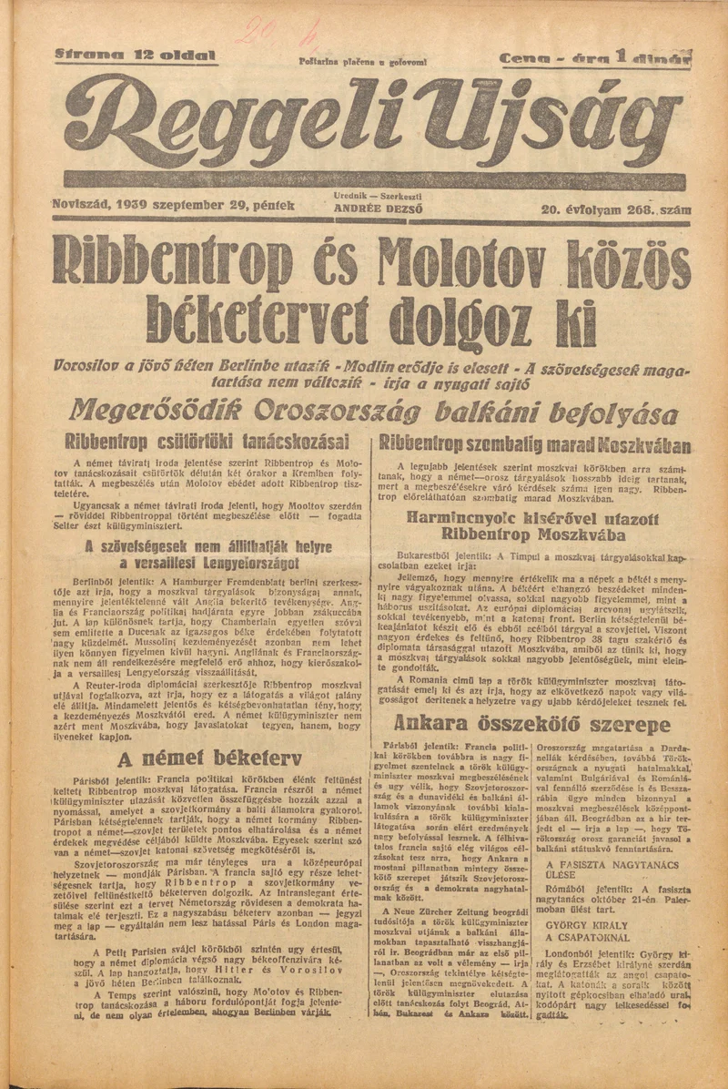 Reggeli Újság, 20. évf. 1939. szeptember 29. 268. sz.