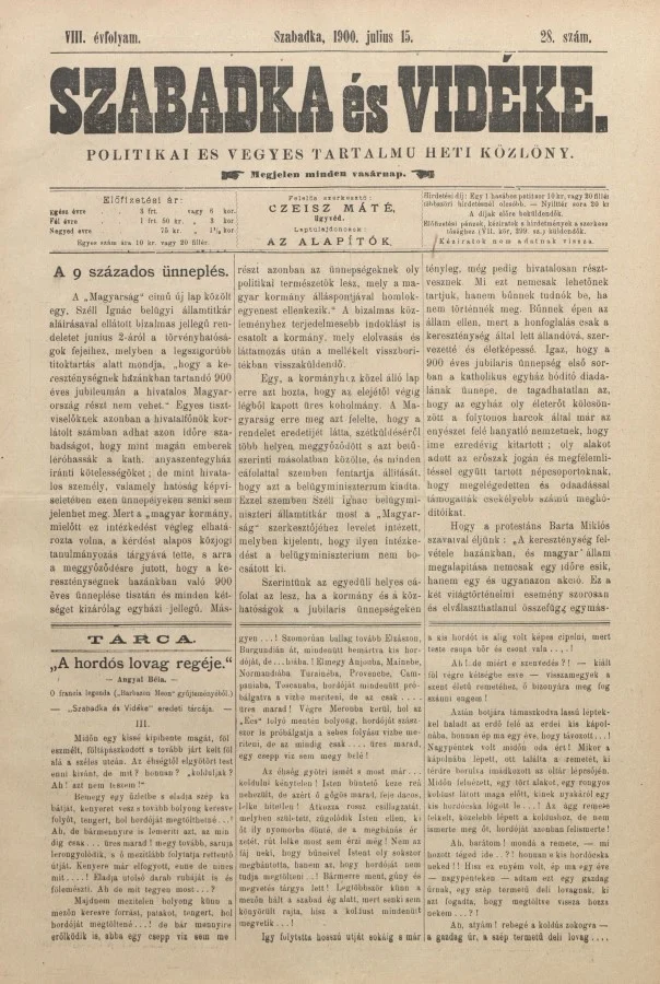 Szabadka és vidéke II, 8. évf. 1890. július 15. 28. sz.