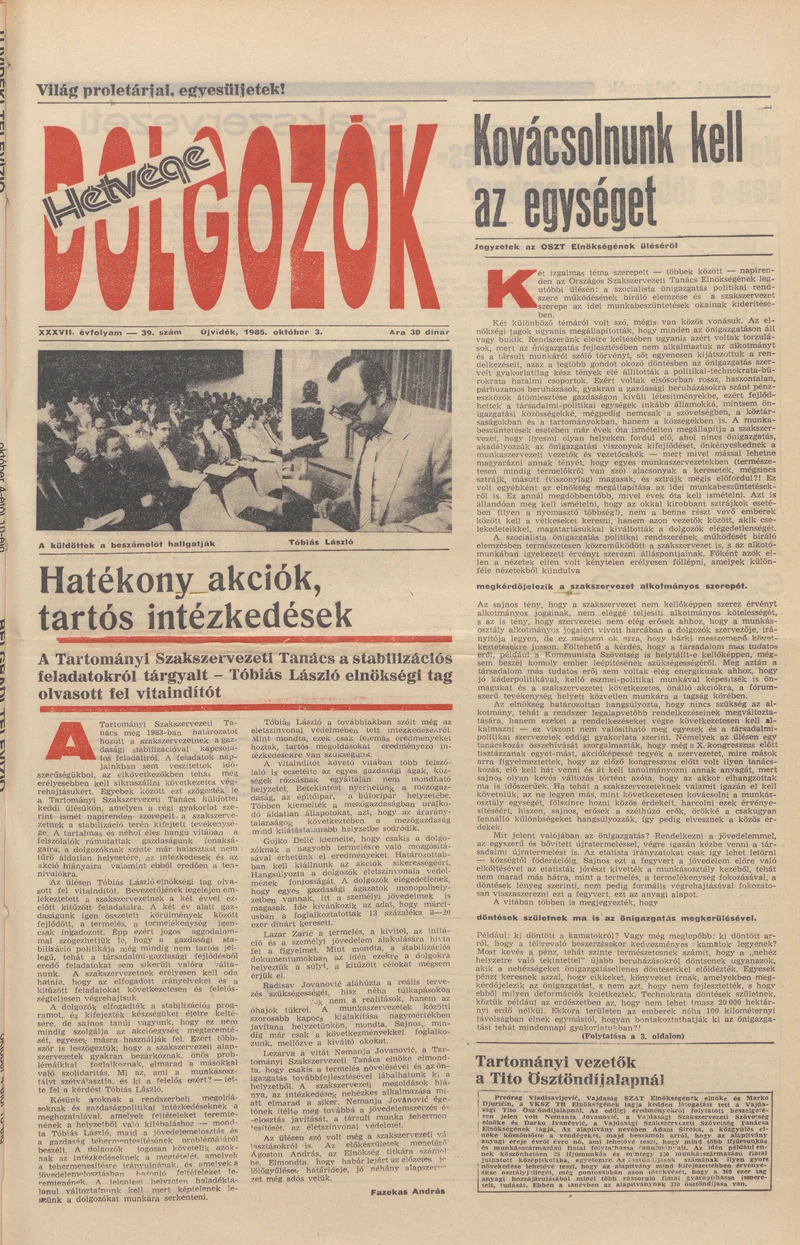 Dolgozók, 39. évf. 1985. október 3. 39. sz.